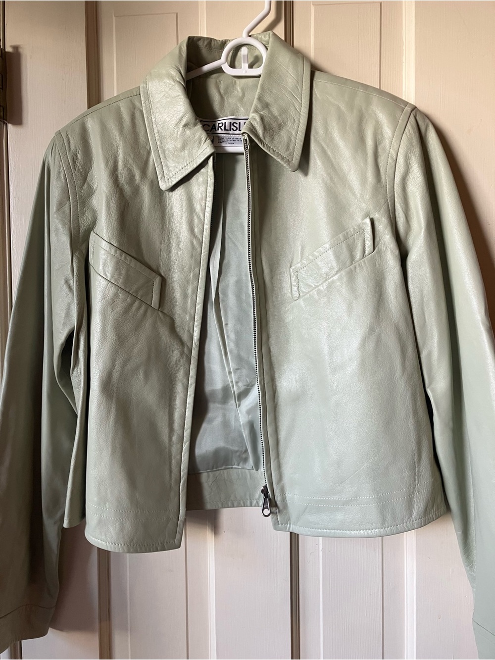 Carlisle Light Sage Leather Zip Jacket